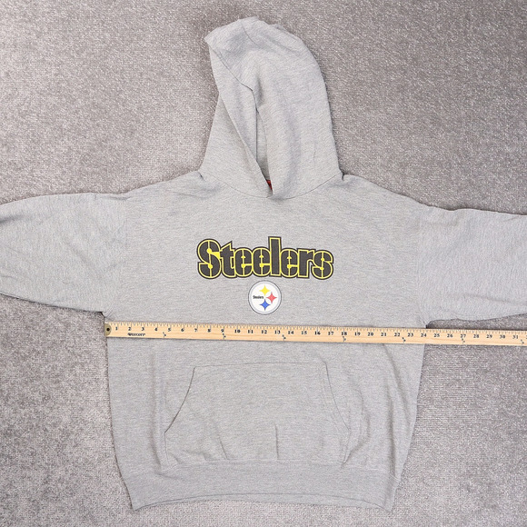Vintage NFL Pittsburgh Stealers Medium Gray Long Sleeve Pockets Hoodie - Picture 4 of 11